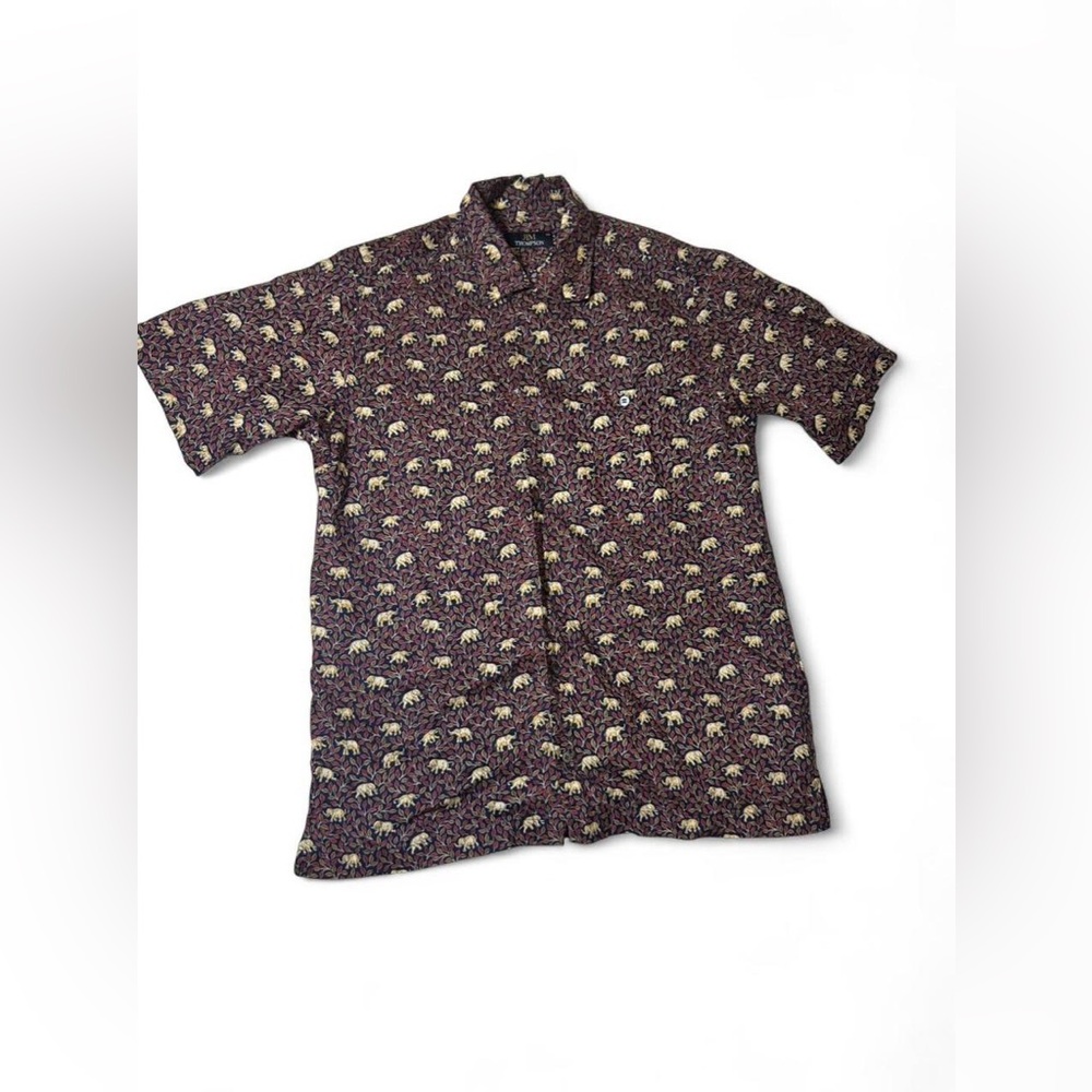 Jim Thompson Elephant Print Shirt SS Small 100% Cotton Thailand